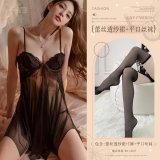 Black (lace sheer skirt + thong + boxer stockings)