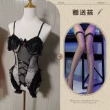 Black bunny girl outfit + black fishnet stockings