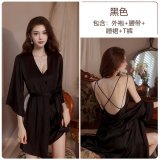 Black (slip dress + T-shirt + outer robe + belt)