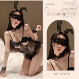 Black [ears + choker + bodysuit + 2 bracelets] + blindfold + stockings