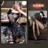 Black fairy dress + black open-crotch stockings