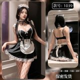 Black (headband + choker + dress + apron + thong)