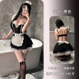 Black [Headband + Neck Ring + Dress + Apron + T-shirt]