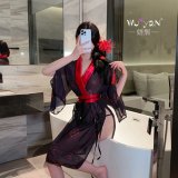 Black [kimono + obi + rope] + black open-crotch stockings