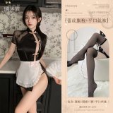 Black (lace cheongsam + apron + thong + boxer stockings)