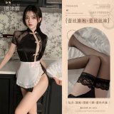 Black (lace cheongsam + apron + thong + lace stockings)