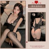 Black lace bodysuit + black stockings