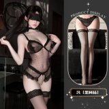 Open-crotch top + black fishnet stockings