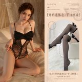 Black (large bow crotchless bodysuit + boxer stockings)