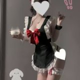Black chic maid outfit ◆ [Headband + apron + bracelets_2 + leg rings + thong]