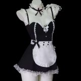 Black maid outfit (headband, choker, suspender skirt, apron, thong)