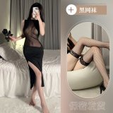 Suit + Black Fishnet Stockings