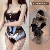 Black bodysuit with bow tie, comes with a pair of socks.