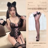 Black (one-piece bodysuit + bow-tie stockings)