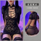 Black Chinese Style Temptation: Lace Cheongsam + T-shirt