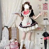 Black and pink OP (includes apron and bow) + white stockings