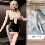 0958 Black and pink + white stockings