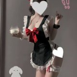 Black and red [headwear + apron + bracelets + leg rings + thong]