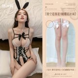 Black (openwork bodysuit + white bow-tie stockings)
