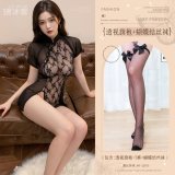 Black (see-through cheongsam + thong + bow-tie stockings)