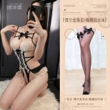 Black (hollowed-out bodysuit + bow-tie stockings)