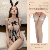 Black (openwork bodysuit + white lace stockings)