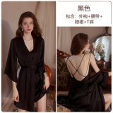 Black (nightgown + thong + robe + belt)