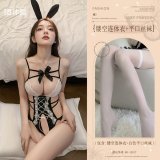 Black (openwork bodysuit + white boxer stockings)