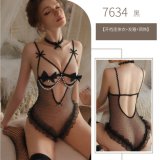Black outfit [includes open-crotch bodysuit + headband + necklace]