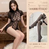 Black (see-through cheongsam + thong + boxer stockings)