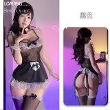 Black [Bow tie + mesh dress + thong + 2 bracelets + fishnet stockings]