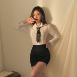 White + Black [Tie + Shirt + Pencil Skirt + T-shirt]