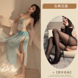 Blue and black open-crotch stockings