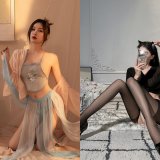 Light blue halter top set + black pantyhose