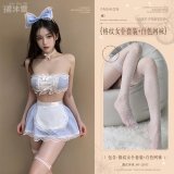 Blue (blue plaid maid outfit + white fishnet stockings)