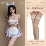Blue (Blue plaid maid outfit + lace stockings)