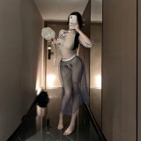 Blue [cheongsam + T-shirt + black stockings]