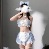 Blue + feather stick + fishnet stockings