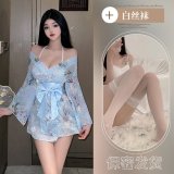 Blue floral kimono set + white stockings W2