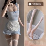 Blue maid outfit + white fishnet stockings