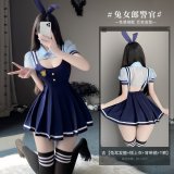 Blue [Bunny ear headband + crop top + suspender skirt + thong]