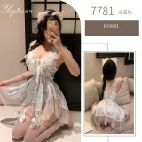 Light blue nightgown + white bow-tie stockings