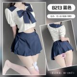 Blue and white bow-tie ribbed stockings