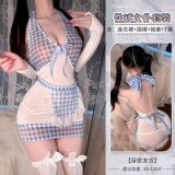 Blue and white [dress + apron + sleeves_2 + T-shirt] + matching socks