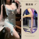 Blue and white fishnet stockings
