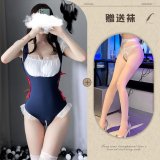 Blue and white open-crotch socks