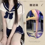 Blue and white fishnet stockings