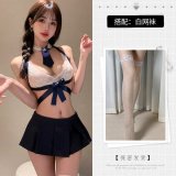 Blue and white fishnet stockings