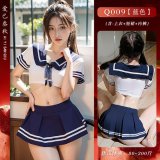 Blue and white school uniform [top + skirt + T-shirt]