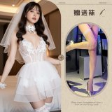 Bridal gown + white fishnet stockings